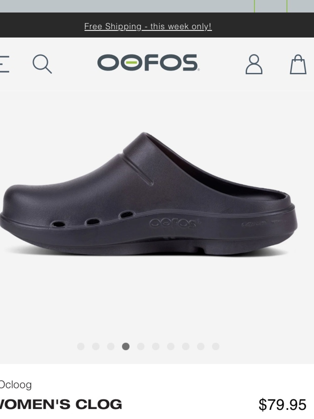 Runs  6.5 OOFOS OOCloog Women's Clog Slip-On in Black - Picture 3 of 6